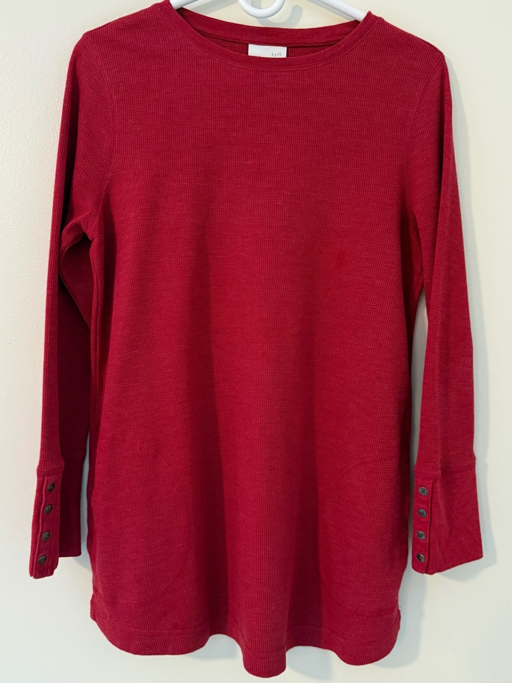J.Jill Red Waffle Knit Tunic Top Pockets Sz S